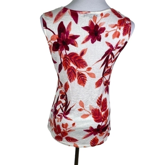 Leo Guy 2-Piece Floral Beaded Tank with Open Cardigan Women's 4 Beige Pink Red - Picture 4 of 12